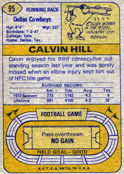 1974 Topps #95 Calvin Hill Back