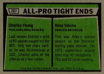 1975 Topps #207 1974 All-Pro Tight Ends (Charle Young / Riley Odoms) Back