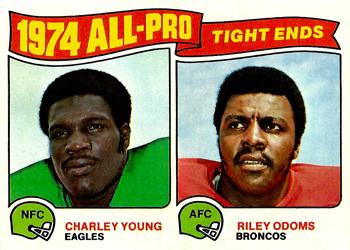 1975 Topps #207 1974 All-Pro Tight Ends (Charle Young / Riley Odoms) Front