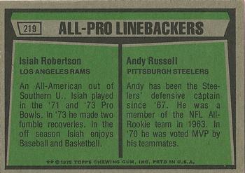 1975 Topps #219 1974 All-Pro Linebackers (Isiah Robertson / Andy Russell) Back