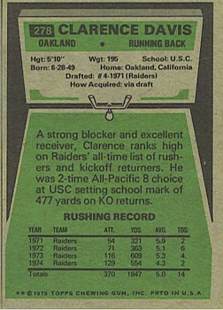 1975 Topps #278 Clarence Davis Back