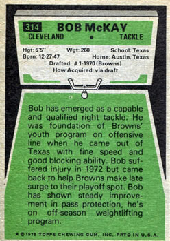 1975 Topps #314 Bob McKay Back