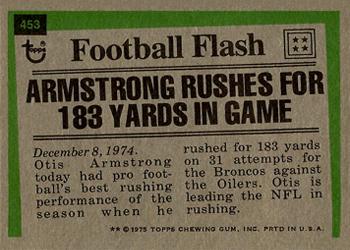 1975 Topps #453 Otis Armstrong Back
