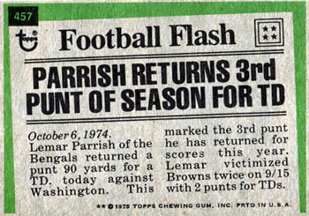1975 Topps #457 Lemar Parrish Back