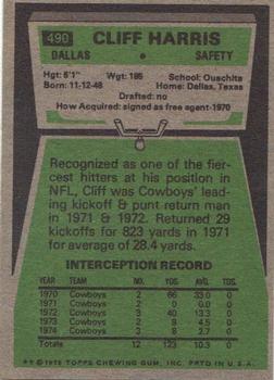 1975 Topps #490 Cliff Harris Back