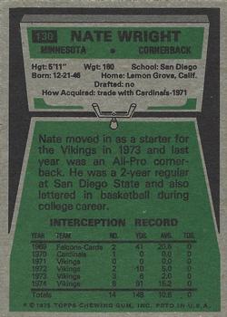 1975 Topps #130 Nate Wright Back