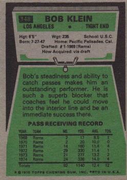 1975 Topps #148 Bob Klein Back