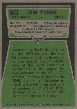 1975 Topps #179 Jim Tyrer Back