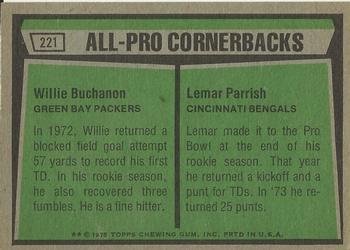 1975 Topps #221 1974 All-Pro Cornerbacks (Willie Buchanon / Lemar Parrish) Back