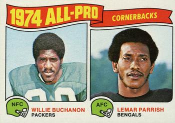 1975 Topps #221 1974 All-Pro Cornerbacks (Willie Buchanon / Lemar Parrish) Front