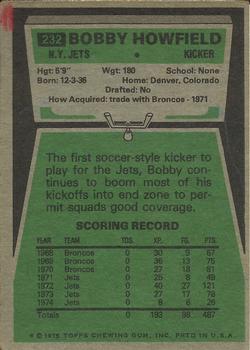 1975 Topps #232 Bobby Howfield Back