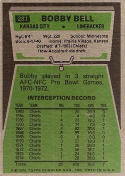 1975 Topps #281 Bobby Bell Back