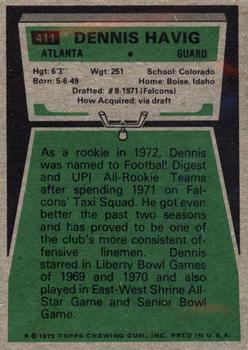 1975 Topps #411 Dennis Havig Back