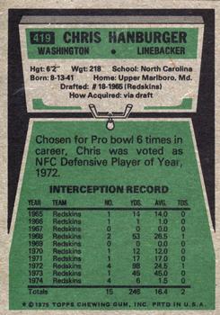 1975 Topps #419 Chris Hanburger Back