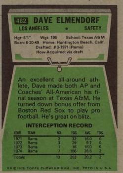 1975 Topps #482 Dave Elmendorf Back