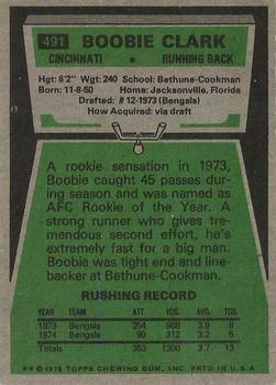 1975 Topps #491 Boobie Clark Back