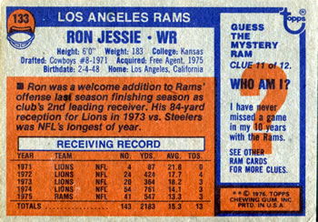 1976 Topps #133 Ron Jessie Back