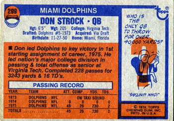 1976 Topps #299 Don Strock Back