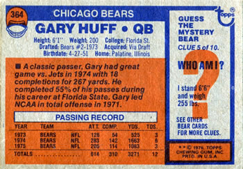 1976 Topps #364 Gary Huff Back