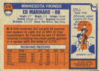 1976 Topps #419 Ed Marinaro Back