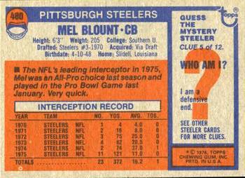 1976 Topps #480 Mel Blount Back