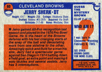 1976 Topps #60 Jerry Sherk Back