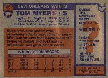 1976 Topps #36 Tom Myers Back