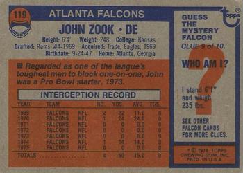 1976 Topps #119 John Zook Back