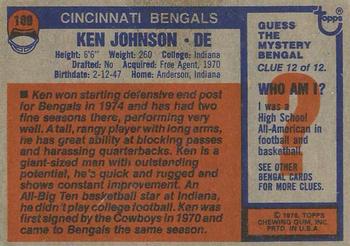 1976 Topps #189 Ken Johnson Back