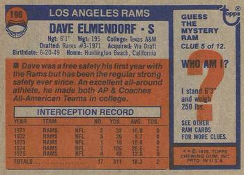 1976 Topps #196 Dave Elmendorf Back