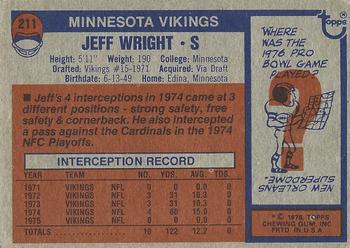 1976 Topps #211 Jeff Wright Back