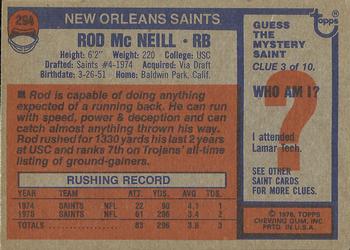 1976 Topps #294 Rod McNeill Back