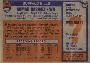 1976 Topps #383 Ahmad Rashad Back