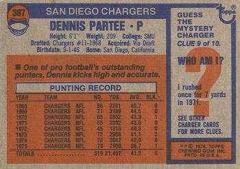 1976 Topps #387 Dennis Partee Back