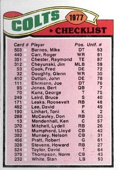 1977 Topps #202 Colts Checklist/Leaders Front