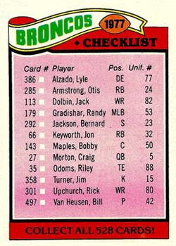 1977 Topps #208 Broncos Checklist/Leaders Front