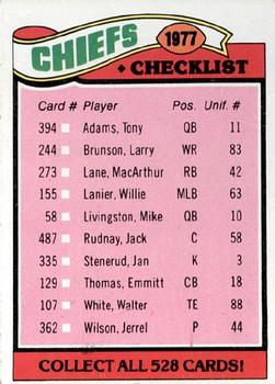 1977 Topps #212 Chiefs Checklist/Leaders Front