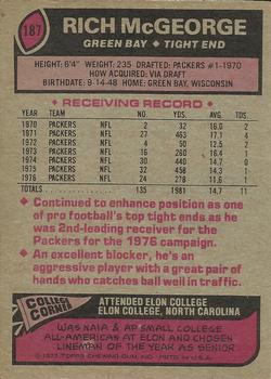 1977 Topps #187 Rich McGeorge Back
