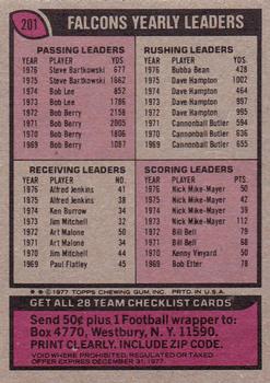1977 Topps #201 Falcons Checklist/Leaders Back