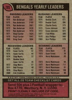 1977 Topps #205 Bengals Checklist/Leaders Back