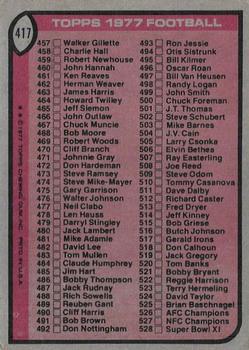 1977 Topps #417 Checklist: 397-528 Back