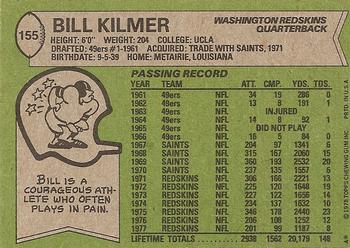 1978 Topps #155 Bill Kilmer Back
