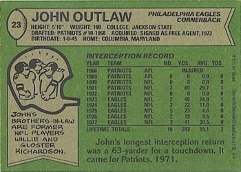 1978 Topps #23 John Outlaw Back