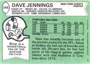 1978 Topps #248 Dave Jennings Back