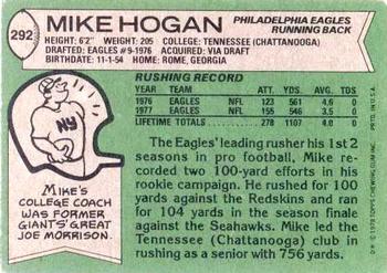 1978 Topps #292 Mike Hogan Back