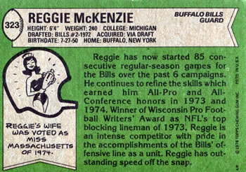 1978 Topps #323 Reggie McKenzie Back
