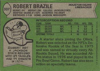 1978 Topps #337 Robert Brazile Back
