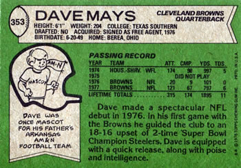 1978 Topps #353 Dave Mays Back