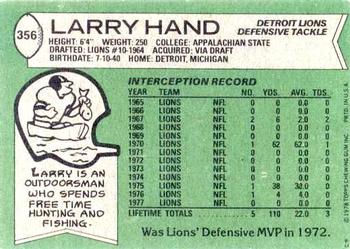 1978 Topps #356 Larry Hand Back