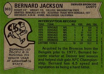 1978 Topps #363 Bernard Jackson Back